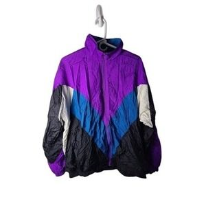 Vtg XL Active Wear Colorblock Windbreaker Jacket Purple Teal 90s 80s Retro Y2kk